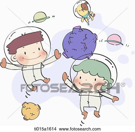 illustration of two kids in the space View Large Illustration Stock Illustration - illustration of two kids in the space. Fotosearch