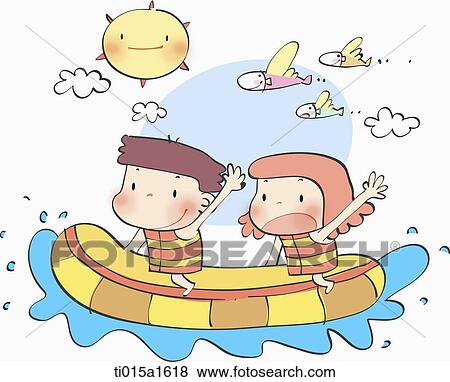 illustration of two kids on a boat View Large Illustration Stock Illustration - illustration of two kids on a boat. Fotosearch