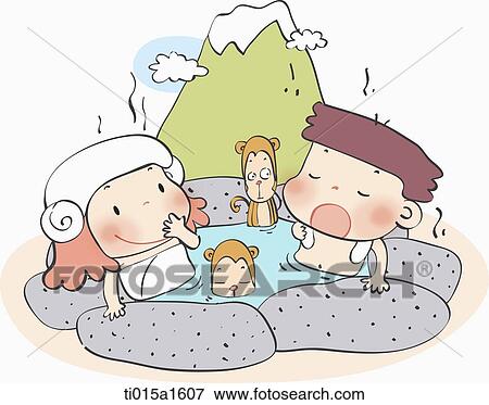 Stock Illustration - illustration of two kids on hot lake. Fotosearch