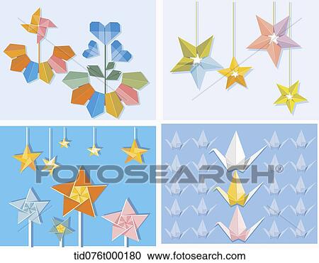 Clipart - illustration set of origami. Fotosearch
