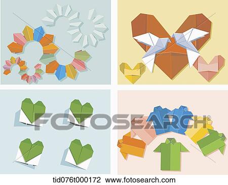 Drawing - illustration set of origami. Fotosearch
