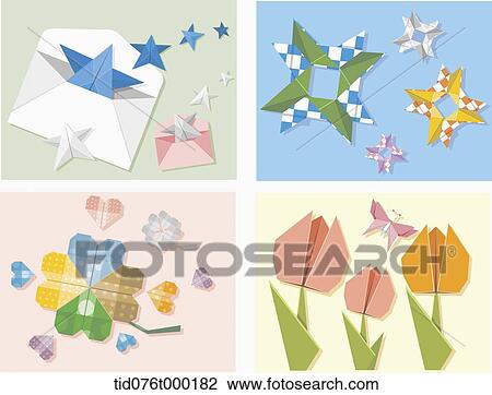 Drawing - illustration set of origami. Fotosearch