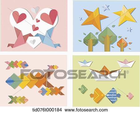 Stock Illustration - illustration set of origami. Fotosearch