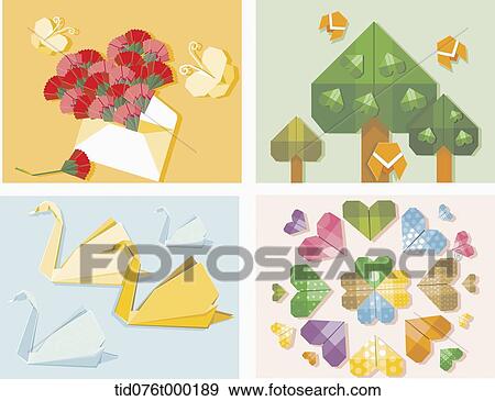 illustration set of origami View Large Illustration Stock Illustration - illustration set of origami. Fotosearch