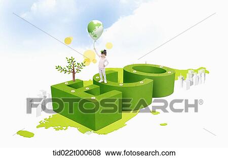 kid on eco friendly green land View Large Illustration Stock Illustration - kid on eco friendly green land . Fotosearch