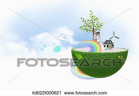 kids on eco friendly green land View Large Illustration Clip Art - kids on eco friendly green land . Fotosearch