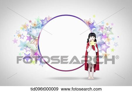 Stock Illustration - letter template featuring a kid with superman cape. Fotosearch