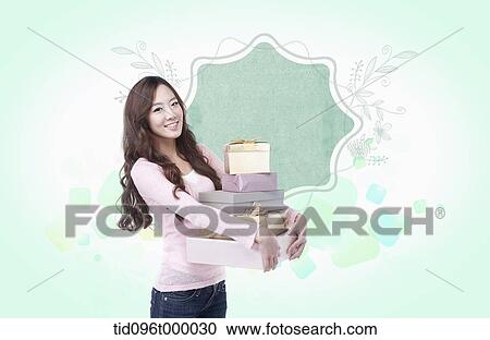 memo template featuring woman with presents View Large Illustration Clipart - memo template featuring woman with presents. Fotosearch