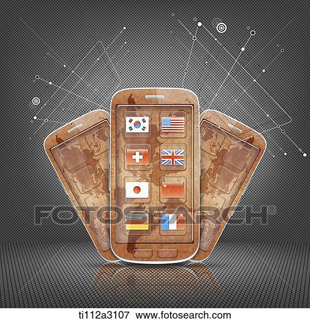 mobile devices looking like a map View Large Illustration Stock Illustration - mobile devices looking like a map. Fotosearch