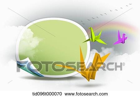 Clipart - origami flying in the sky. Fotosearch