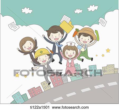 people with different professions on a road View Large Illustration Clip Art - people with different professions on a road. Fotosearch