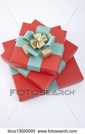 Drawing - red gift boxes with nice ribbons. Fotosearch