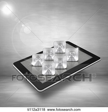 tablet devices with icons on top View Large Illustration Stock Illustration - tablet devices with icons on top. Fotosearch