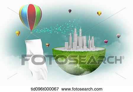 Stock Illustration - the globe cut in half with a city inside. Fotosearch