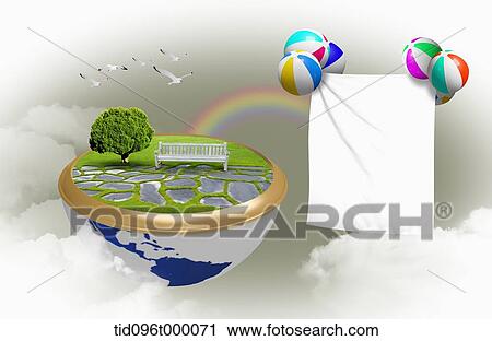 Clip Art - the globe cut in half with a park inside. Fotosearch