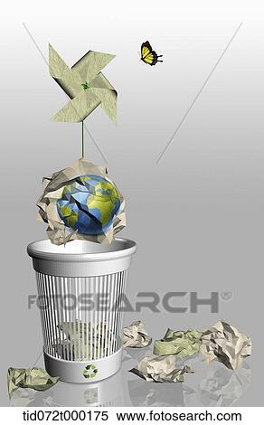 the globe made out of trash paper View Large Illustration Stock Illustration - the globe made out of trash paper. Fotosearch