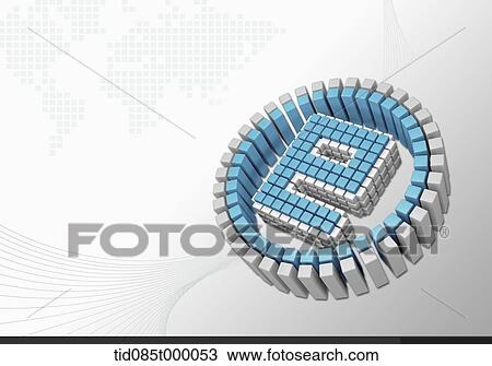 the letter e inside a circle made out of blue and white bars View Large Illustration Drawing - the letter e inside a circle made out of blue and white bars. Fotosearch