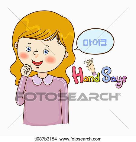 Drawings of an illustration of a child doing sign language ti087b3154 ...