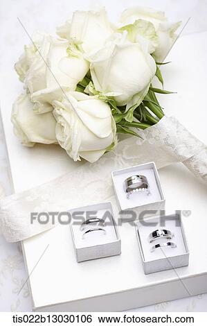 wedding rings and a white roses View Large Illustration Stock Illustration - wedding rings and a white roses. Fotosearch