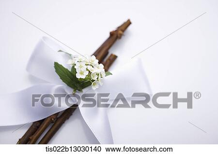 Clipart - white ribbon and flowers. Fotosearch