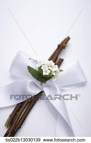 Stock Illustration - white ribbon and flowers. Fotosearch