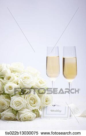 white roses and two glasses of champagne View Large Illustration Stock Illustration - white roses and two glasses of champagne. Fotosearch