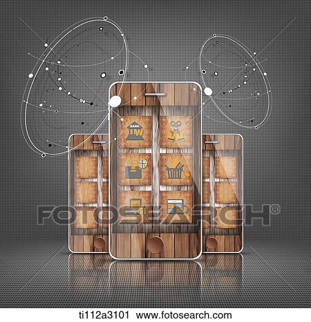 Clip Art - wooden mobile devices. Fotosearch