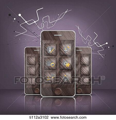 wooden mobile devices View Large Illustration Drawing - wooden mobile devices. Fotosearch