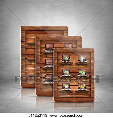 wooden tablet devices View Large Illustration Drawing - wooden tablet devices. Fotosearch
