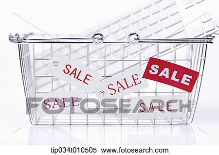 Stock Photography - a basket with memo tags saying sale. Fotosearch