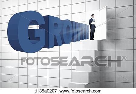 a businessman standing next to a word grown View Large Photo Image Stock Photo - a businessman standing next to a word grown. Fotosearch