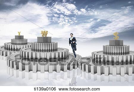 a businessman with running around currencies View Large Photo Image Stock Photograph - a businessman with running around currencies. Fotosearch