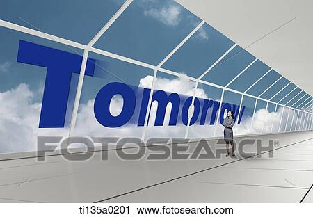 a businesswoman standing next to a word tomorrow View Large Photo Image Stock Image - a businesswoman standing next to a word tomorrow. Fotosearch