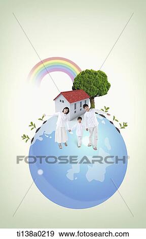 a family on a small globe View Large Photo Image Stock Photo - a family on a small globe. Fotosearch