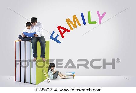 a family sitting around books View Large Photo Image Picture - a family sitting around books. Fotosearch