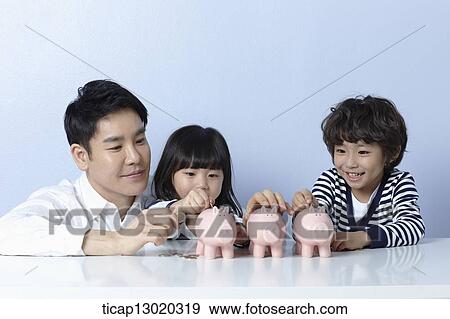 a father helping kids to save money View Large Photo Image Stock Photo - a father helping kids to save money. Fotosearch
