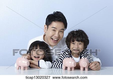 a father helping kids to save money View Large Photo Image Stock Photo - a father helping kids to save money. Fotosearch