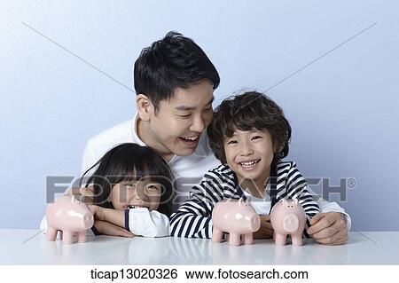 a father helping kids to save money View Large Photo Image Stock Photograph - a father helping kids to save money. Fotosearch