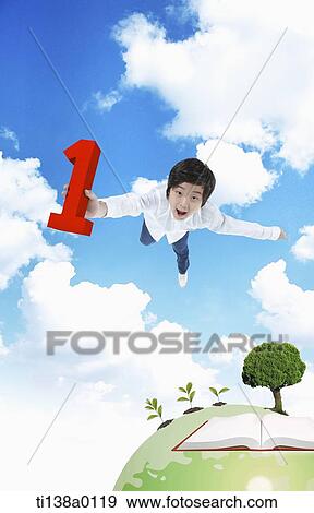 a kid flying with number one block View Large Photo Image Stock Photo - a kid flying with number one block. Fotosearch