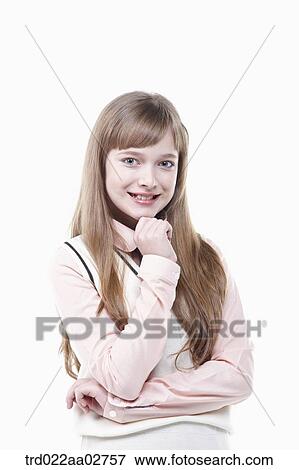 Stock Photo - a student in uniform thinking on white background. Fotosearch