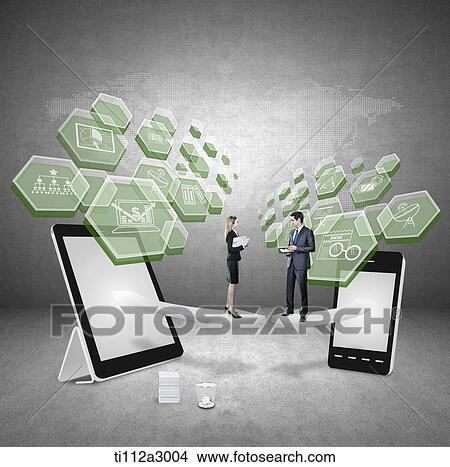 a tablet and a mobile with several icons View Large Photo Image Picture - a tablet and a mobile with several icons. Fotosearch