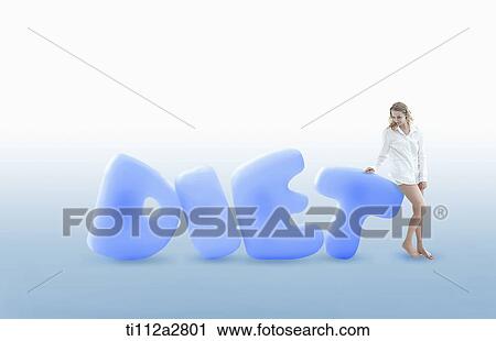 a woman leaning on a word diet View Large Photo Image Stock Image - a woman leaning on a word diet. Fotosearch