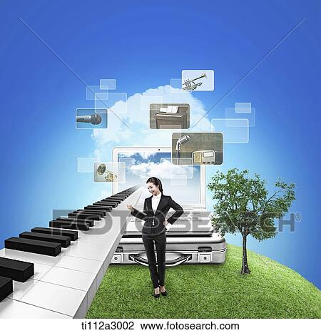 a woman playing a huge floating piano View Large Photo Image Stock Image - a woman playing a huge floating piano. Fotosearch