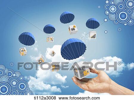 boxes flying with parachutes View Large Photo Image Stock Photo - boxes flying with parachutes. Fotosearch