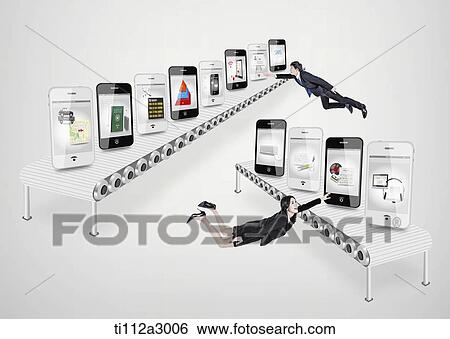 flying people operating on mobile devices View Large Photo Image Stock Photograph - flying people operating on mobile devices. Fotosearch