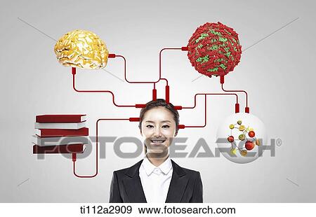 several objects plugged into a woman's head View Large Photo Image Stock Photo - several objects plugged into a woman's head. Fotosearch