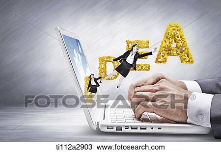 two women flying out from a laptop screen View Large Photo Image Stock Image - two women flying out from a laptop screen. Fotosearch