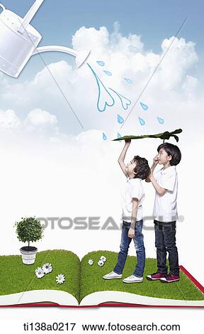 water falling down on kids View Large Photo Image Stock Photo - water falling down on kids. Fotosearch