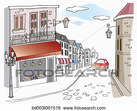 イラスト の A 通り で すてきである カフェ 画像コレクション Tid003t Fotosearch