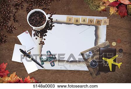 a blank paper with travel related items View Large Photo Image Stock Image - a blank paper with travel related items. Fotosearch